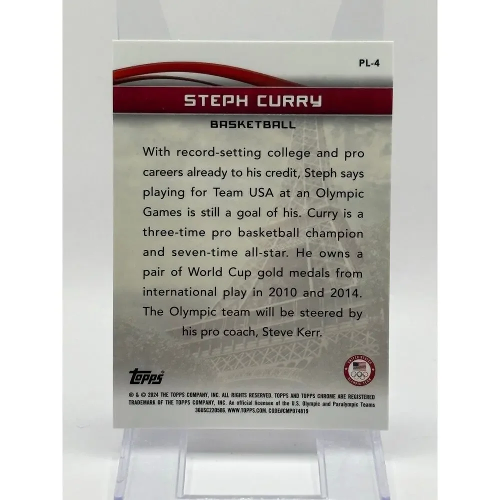 2024 Topps Chrome Olympics Steph Curry From Paris With Love Refractor Team USA